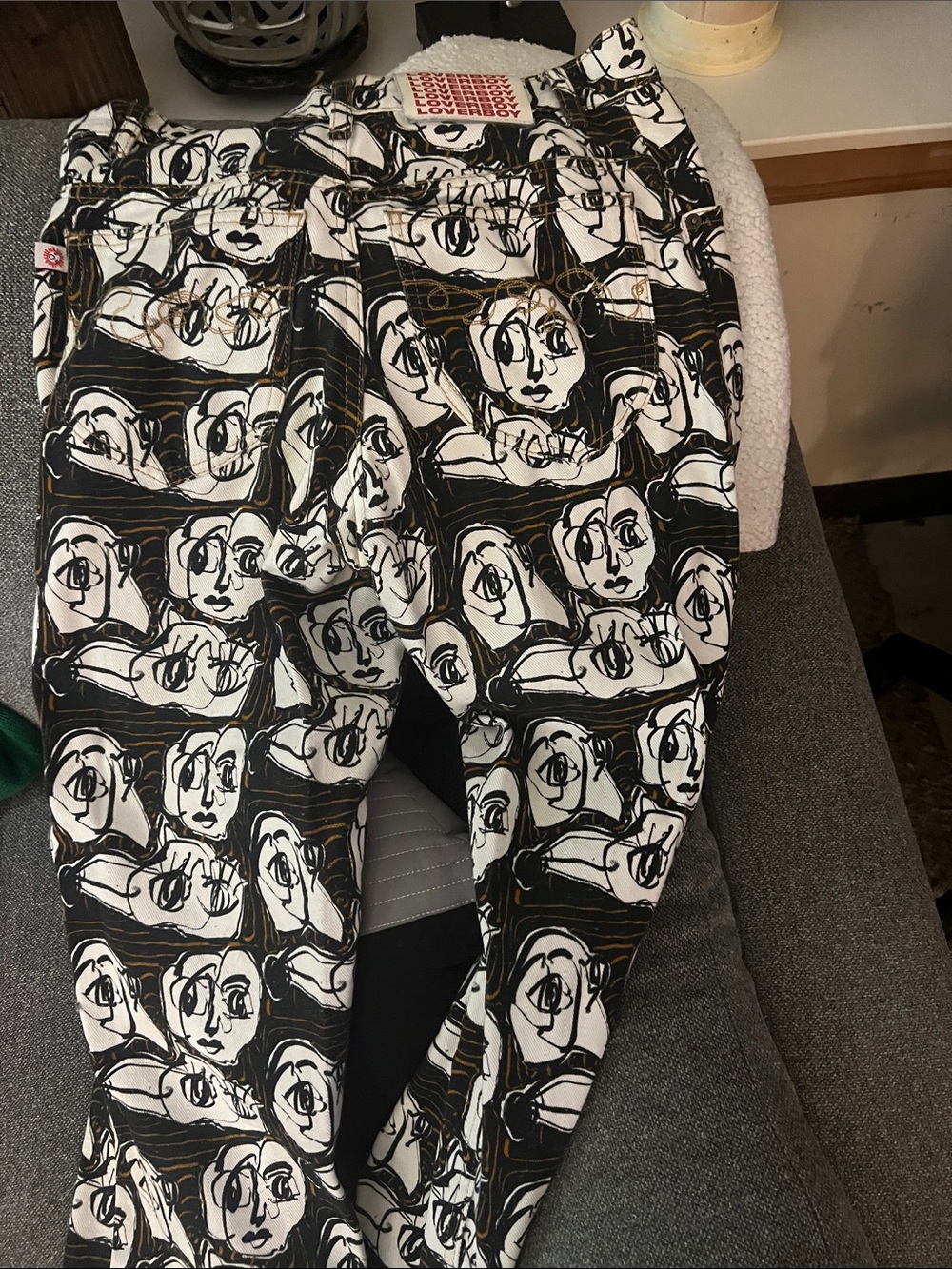 Charles Jeffrey LOVERBOY pants; black/white with goldish lines
